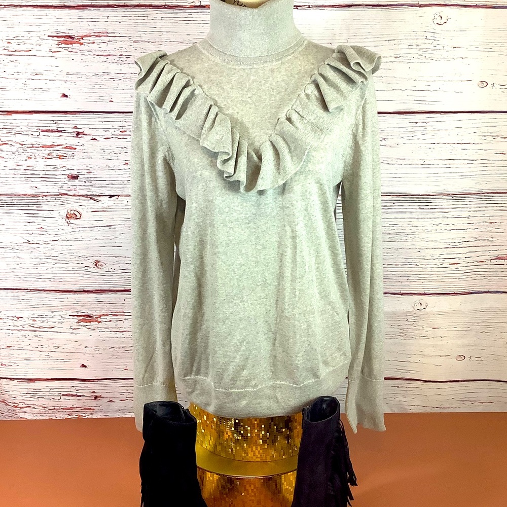 NWT J. CREW MERINO GRAY TURTLENECK SWEATER WITH RUFFLE